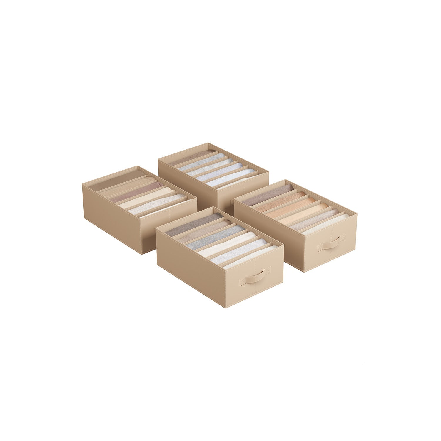 Set of 4 Drawer Organisers – Fabric – Sand Beige – 6 Compartments