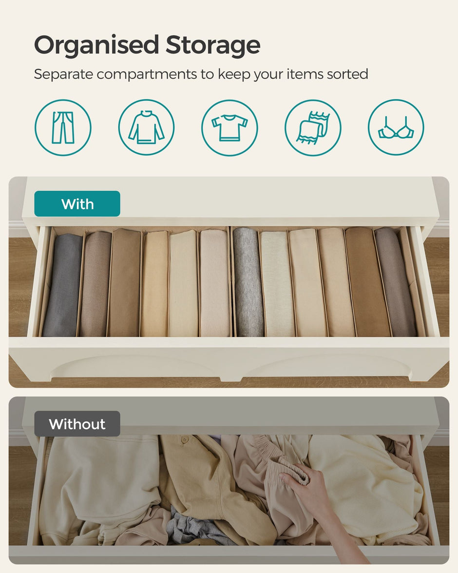 Set of 4 Drawer Organisers – Fabric – Sand Beige – 6 Compartments