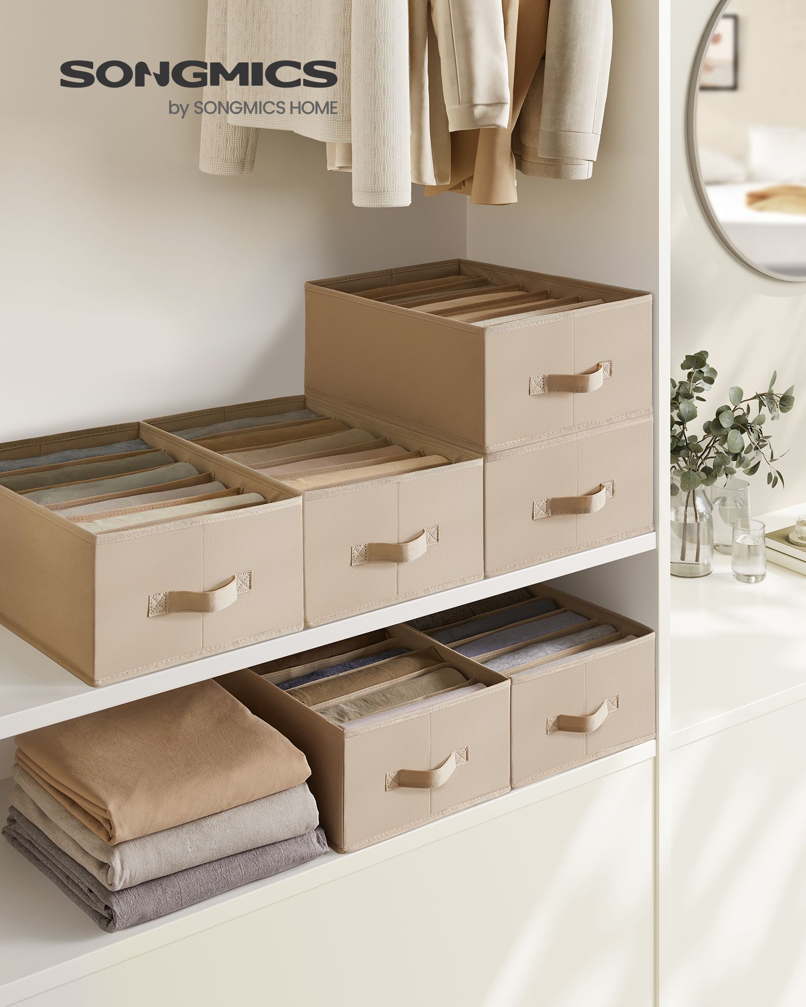 Set of 6 Drawer Organisers – Fabric – Sand Beige – 6 Compartments
