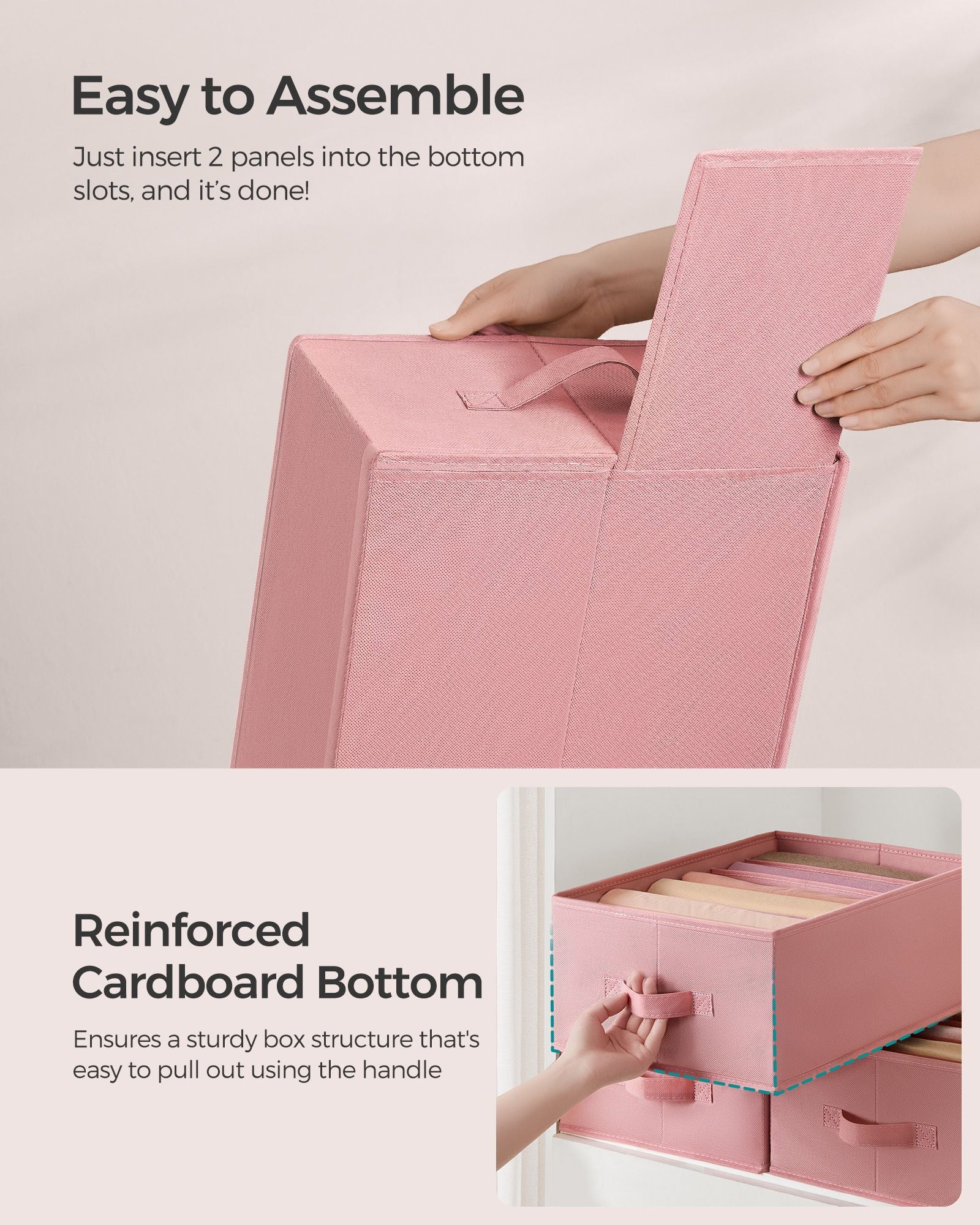 Set of 4 Drawer Organisers – Fabric – Jelly Pink – 6 Compartments