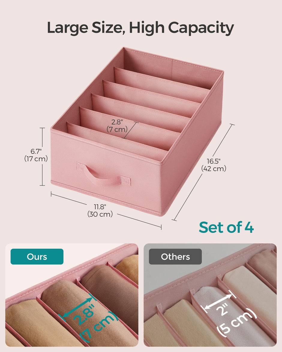 Set of 4 Drawer Organisers – Fabric – Jelly Pink – 6 Compartments