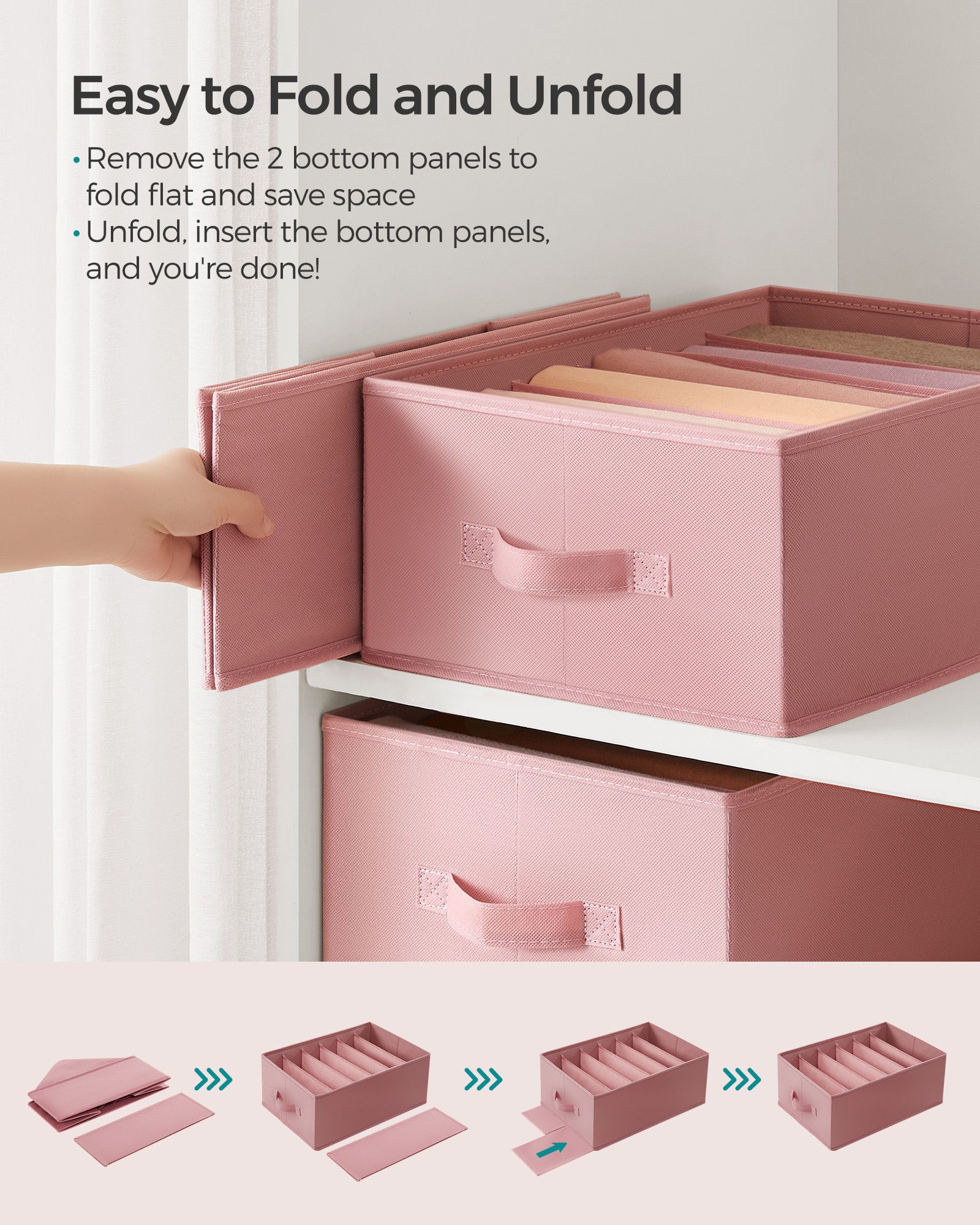 Set of 4 Drawer Organisers – Fabric – Jelly Pink – 6 Compartments