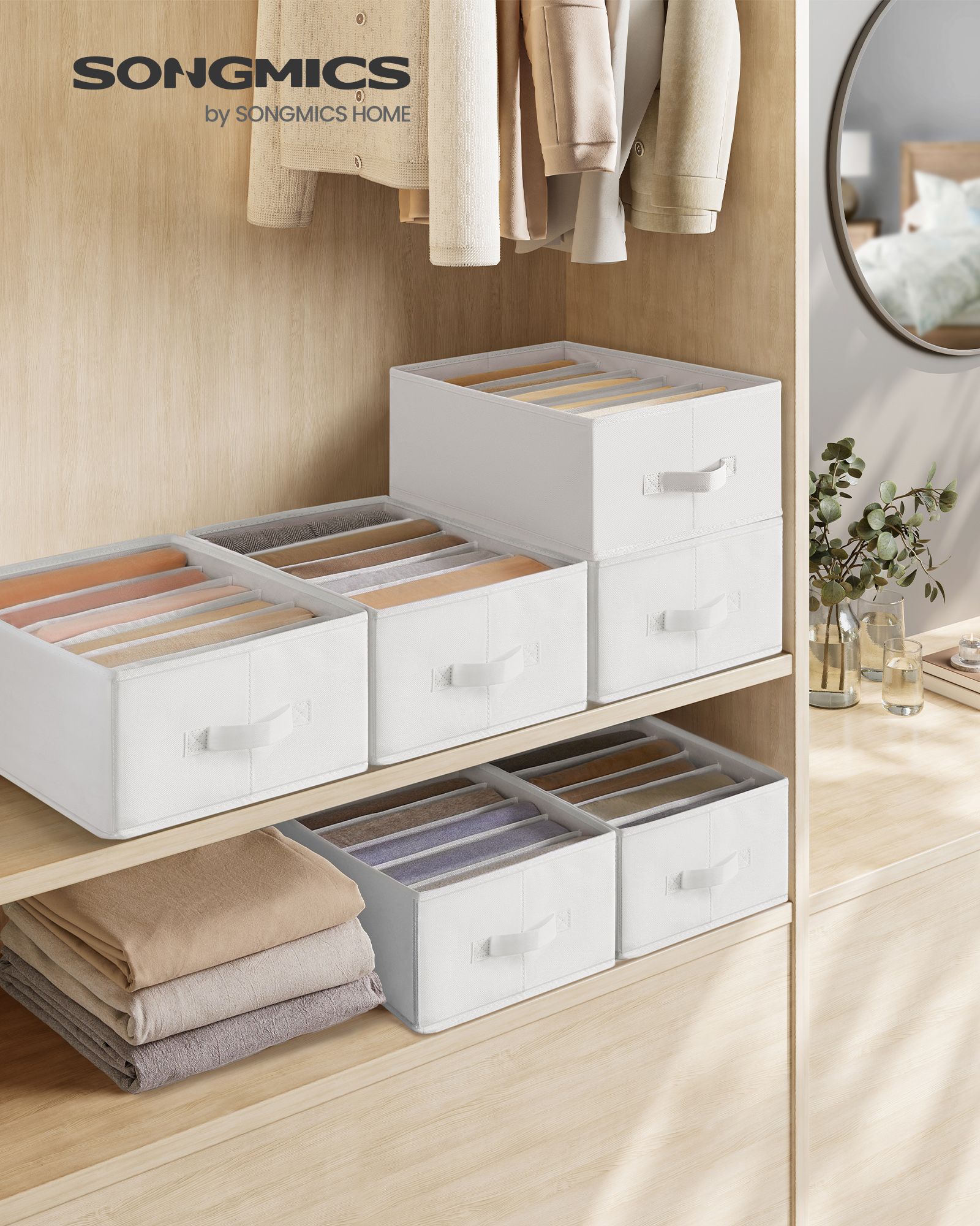 Set of 6 Drawer Organisers – Fabric – Cloud White – 6 Compartments