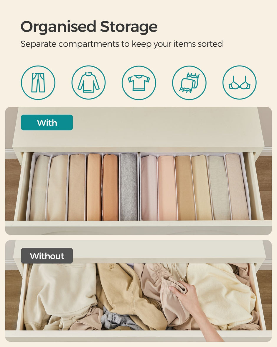 Set of 6 Drawer Organisers – Fabric – Cloud White – 6 Compartments