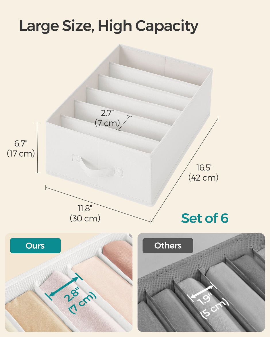 Set of 6 Drawer Organisers – Fabric – Cloud White – 6 Compartments