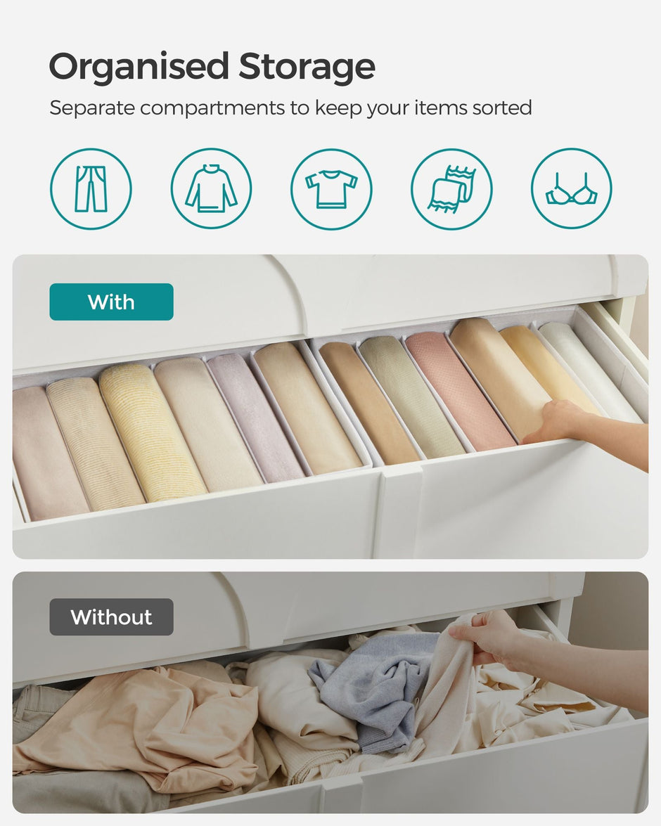 Drawer Organisers – Non-Woven Fabric – Classic White – Set of 4, 6-Compartment
