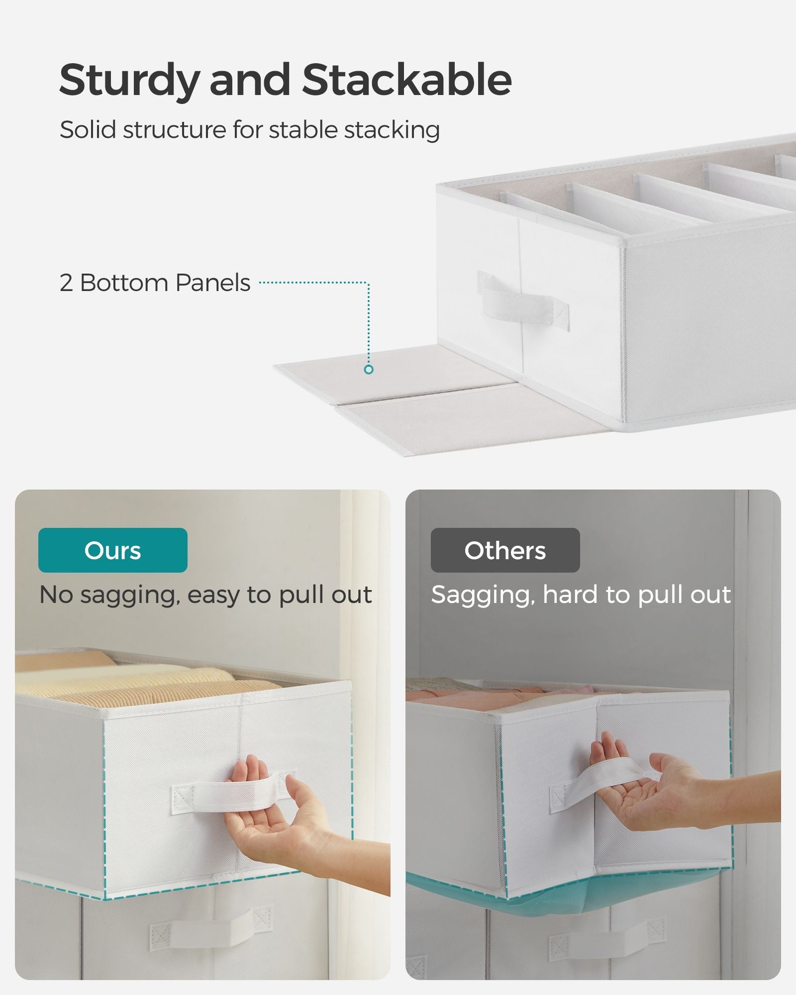 Drawer Organisers – Non-Woven Fabric – Classic White – Set of 4, 6-Compartment