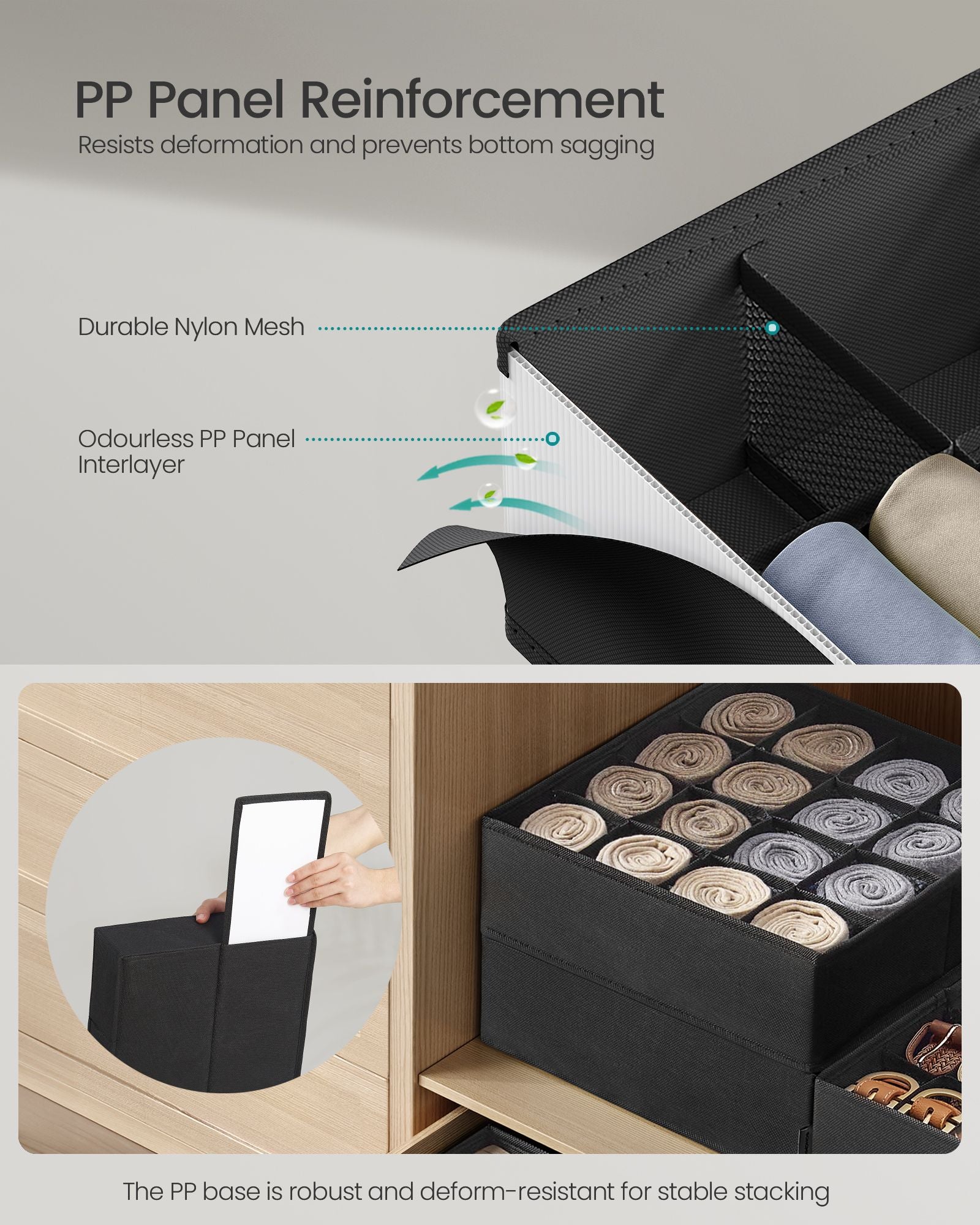 Drawer Organisers Set – Fabric – Ink Black – 80 Compartments