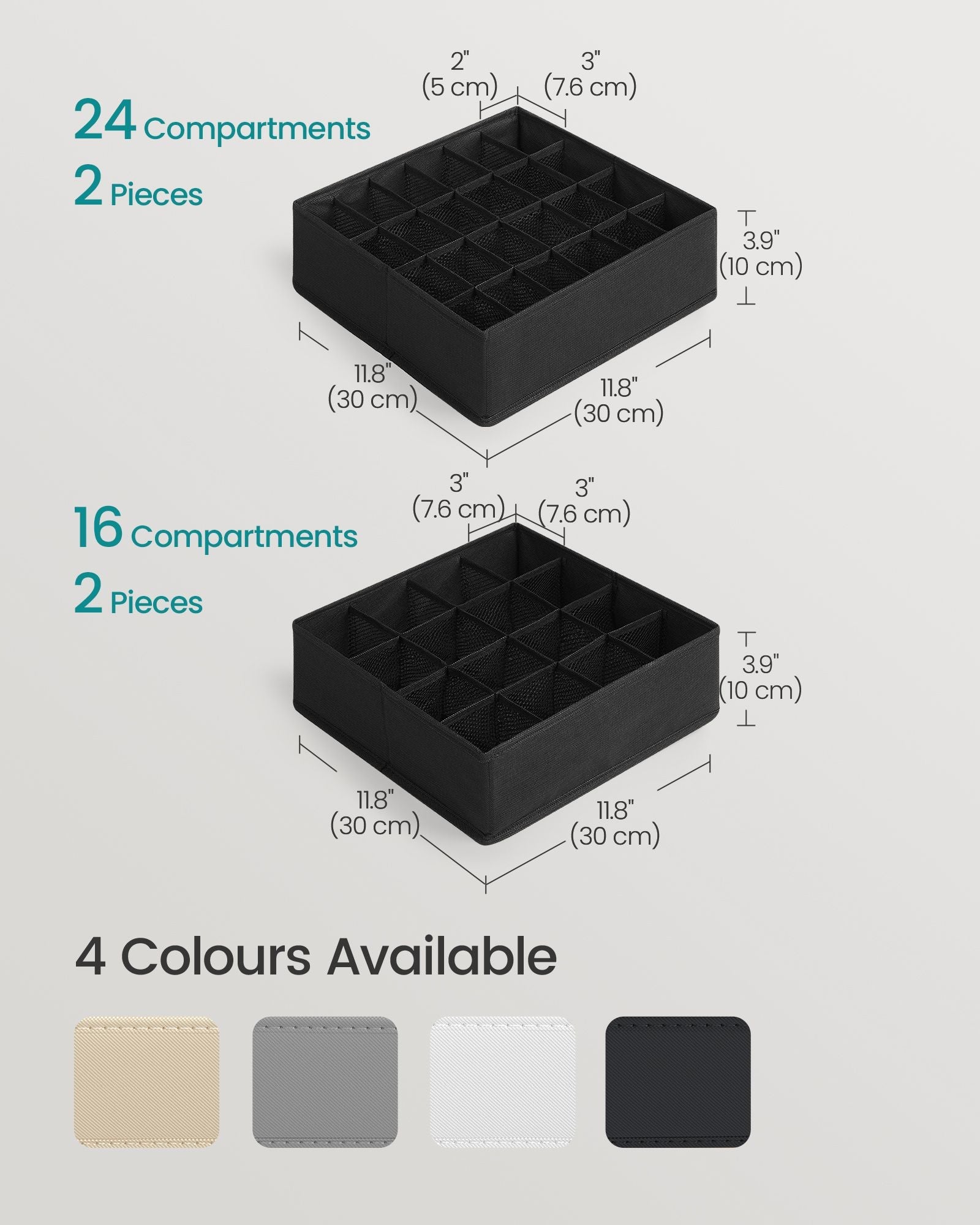 Drawer Organisers Set – Fabric – Ink Black – 80 Compartments