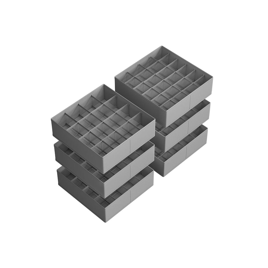 Set of 6 Drawer Organisers – Fabric – Dove Grey – 120 Compartments