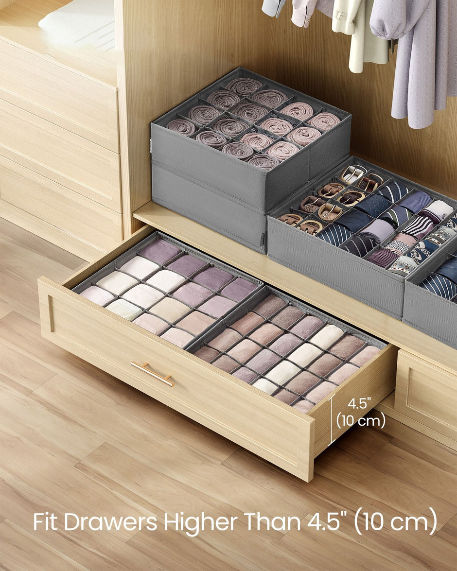 Set of 6 Drawer Organisers – Fabric – Dove Grey – 120 Compartments