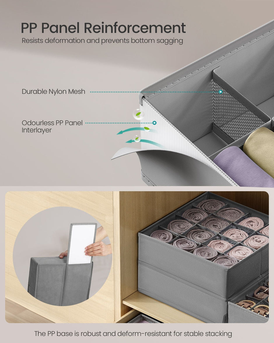 Set of 6 Drawer Organisers – Fabric – Dove Grey – 120 Compartments