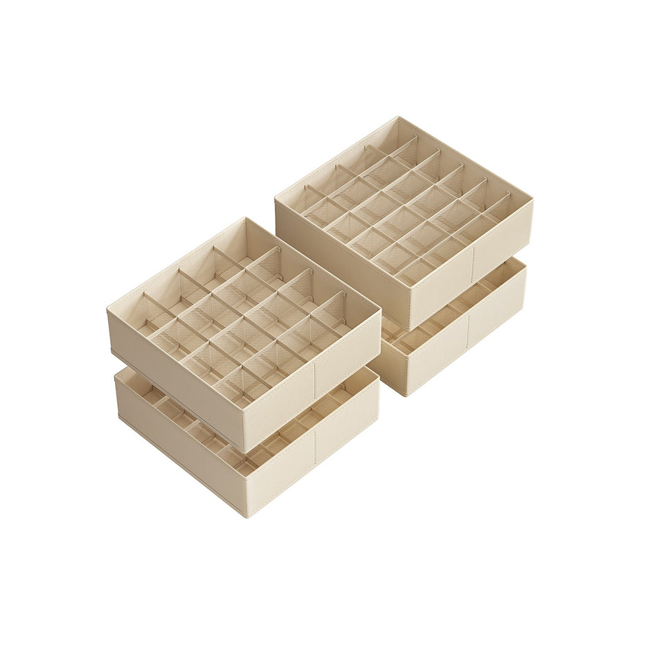 Set of 6 Drawer Organisers – Fabric – Sand Beige – 120 Compartments