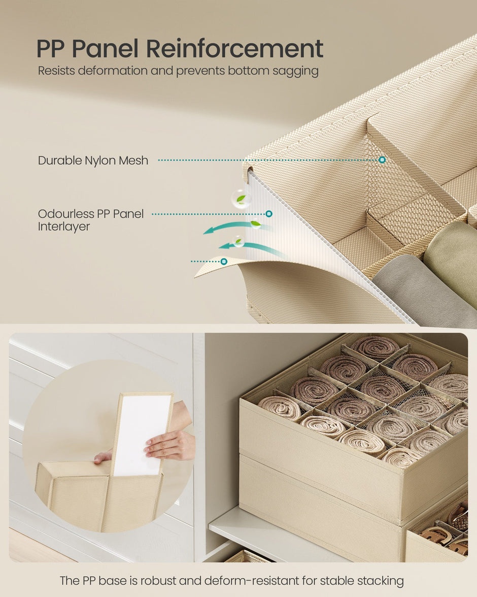 Set of 6 Drawer Organisers – Fabric – Sand Beige – 120 Compartments