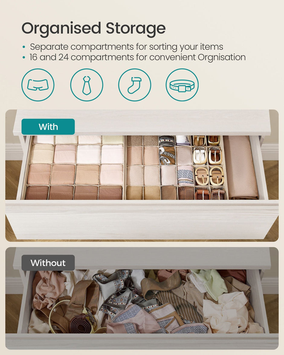 Set of 6 Drawer Organisers – Fabric – Sand Beige – 120 Compartments