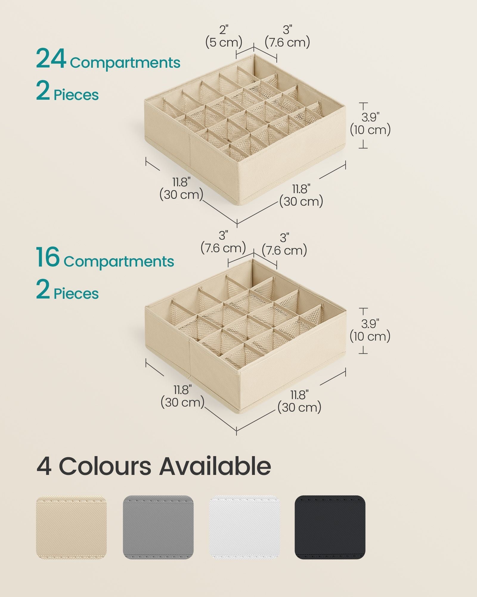 Set of 6 Drawer Organisers – Fabric – Sand Beige – 120 Compartments