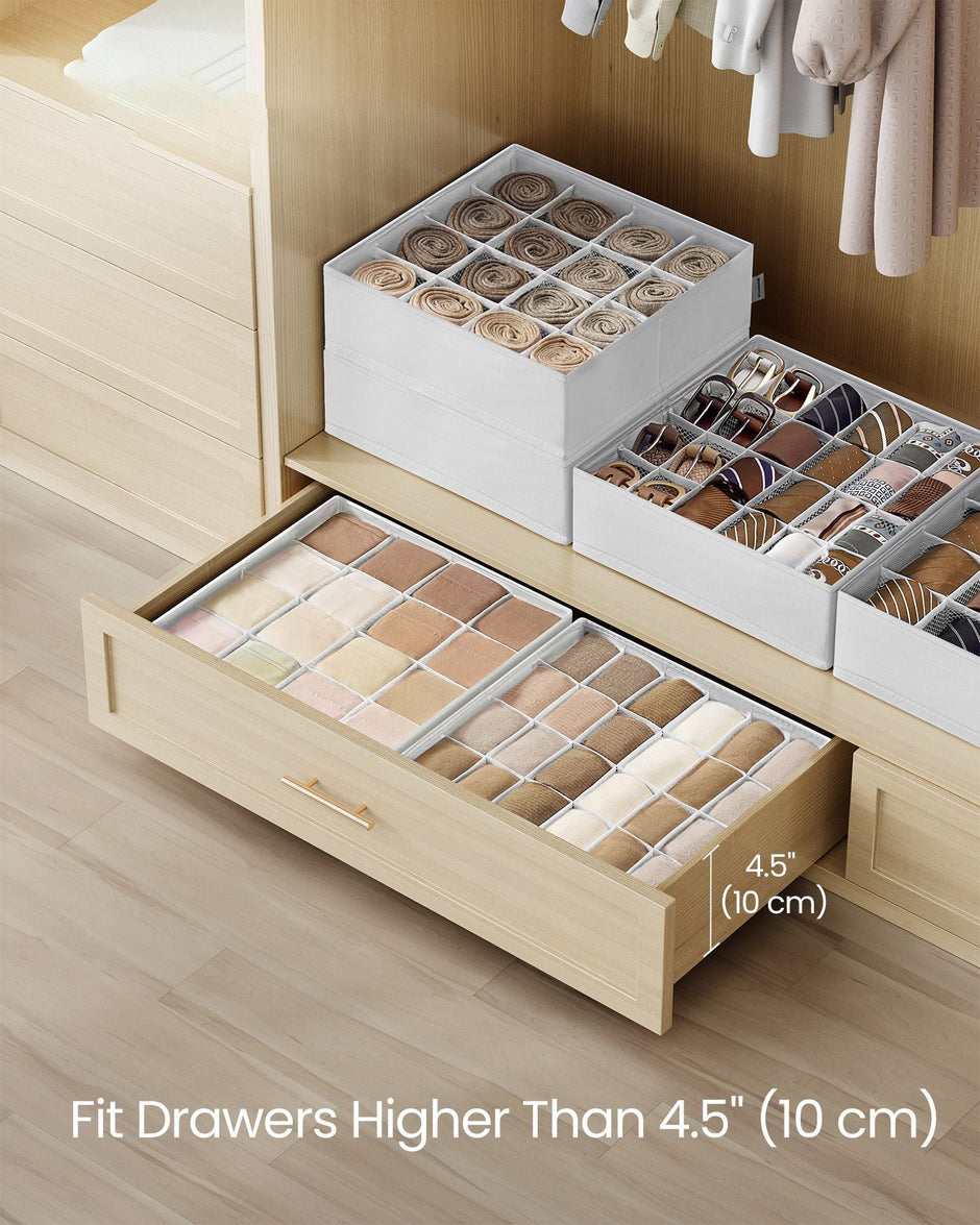 Set of 4 Drawer Organisers – Fabric – Cloud White – 80 Compartments