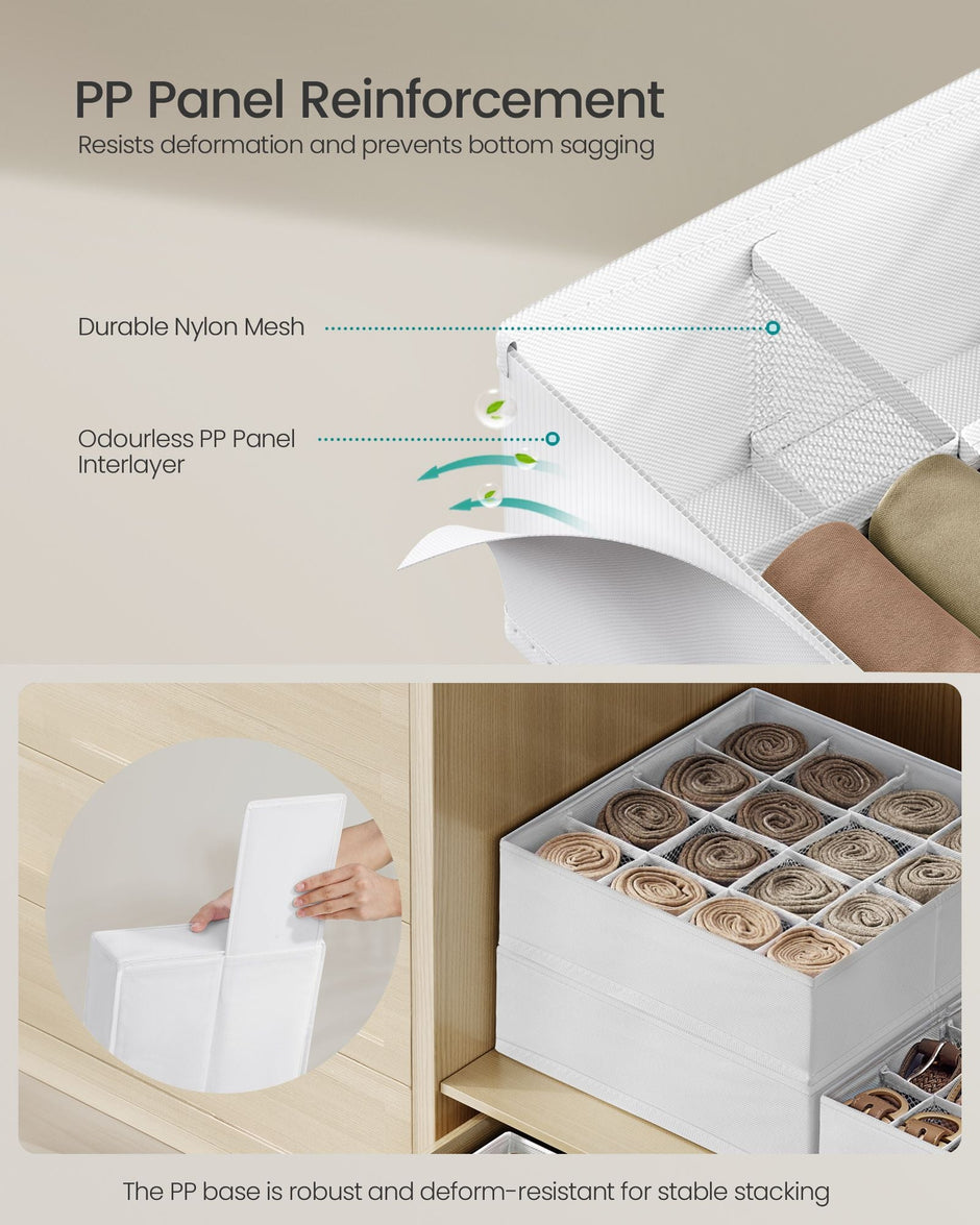 Set of 4 Drawer Organisers – Fabric – Cloud White – 80 Compartments