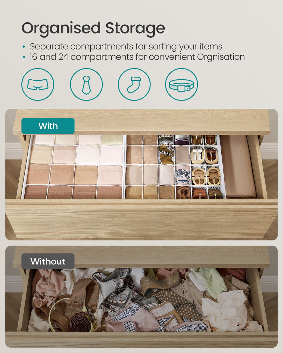 Set of 4 Drawer Organisers – Fabric – Cloud White – 80 Compartments