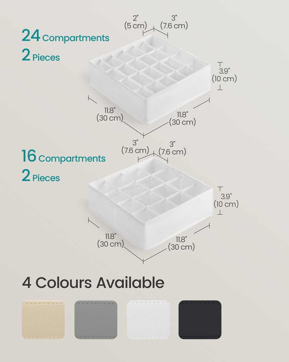 Set of 4 Drawer Organisers – Fabric – Cloud White – 80 Compartments