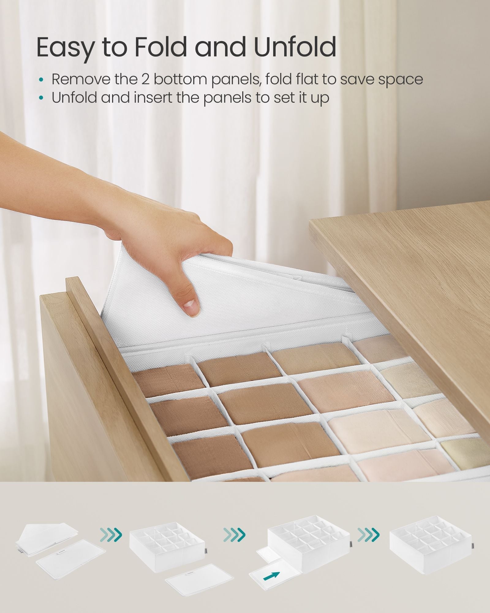 Set of 4 Drawer Organisers – Fabric – Cloud White – 80 Compartments