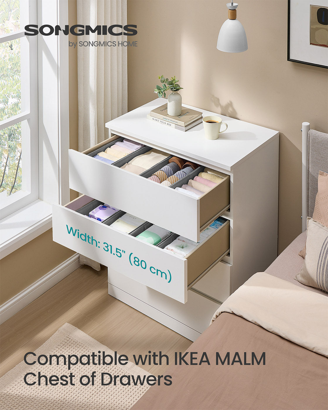 Set of Foldable Drawer Organisers – Fabric – Dove Grey – Includes Dividers