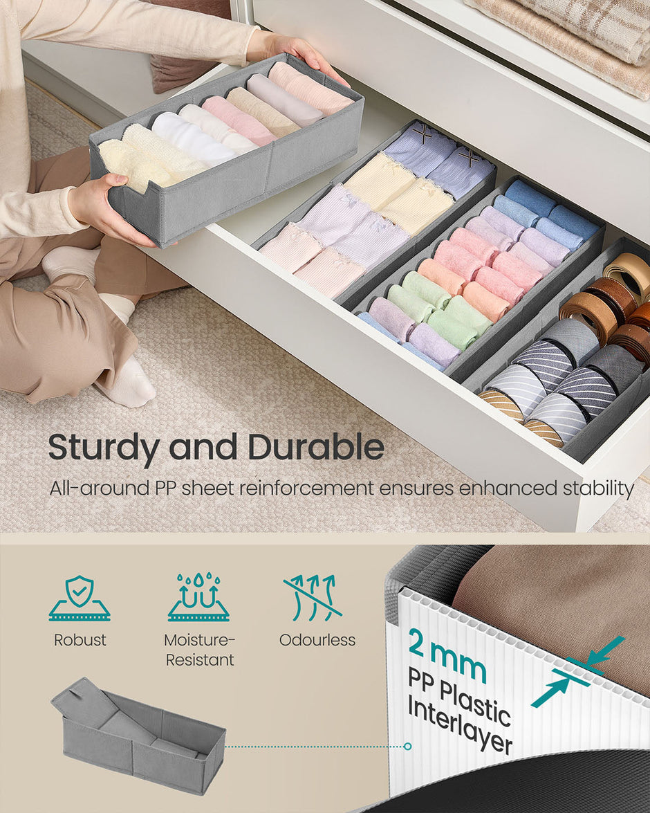 Set of Foldable Drawer Organisers – Fabric – Dove Grey – Includes Dividers