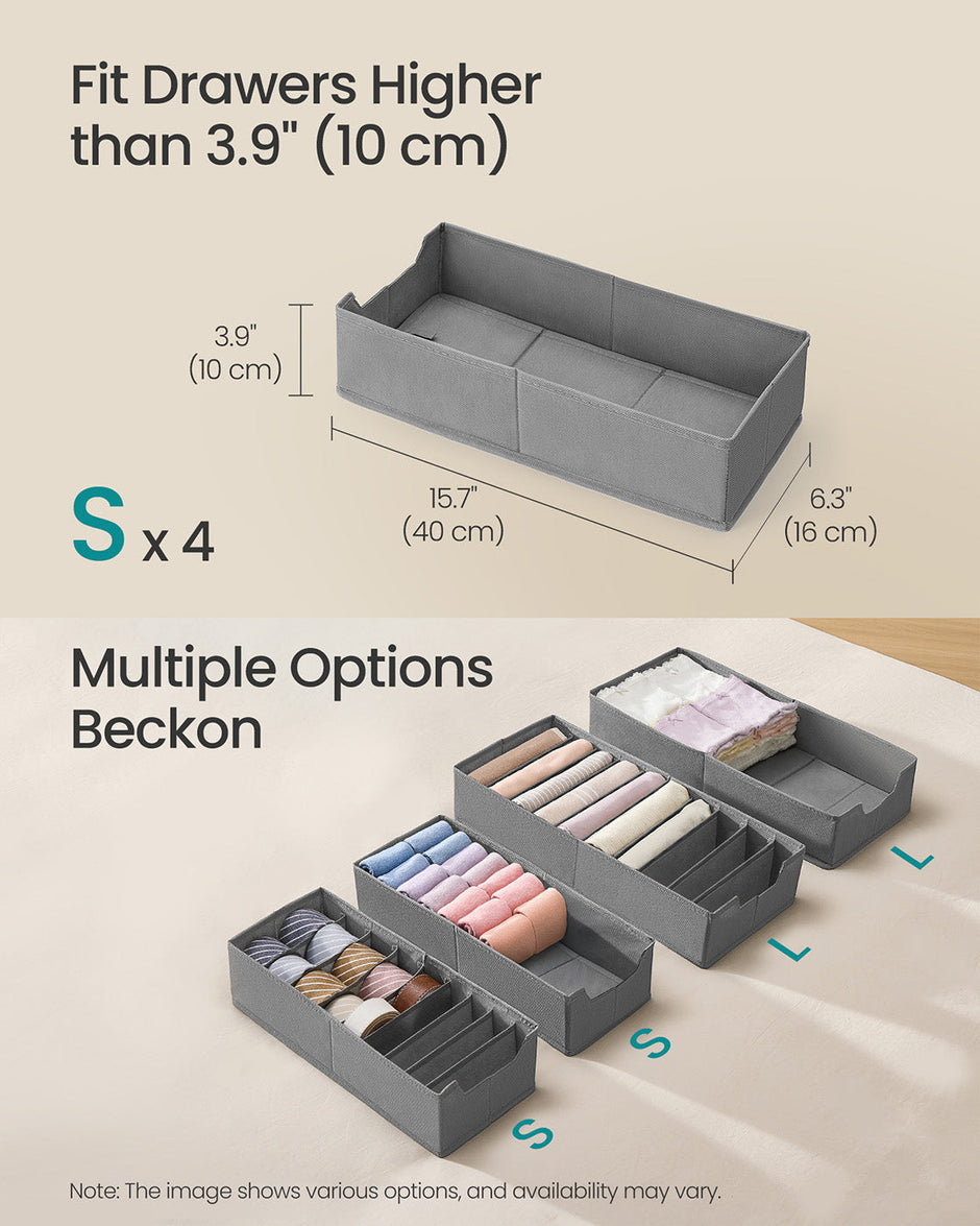 Set of Foldable Drawer Organisers – Fabric – Dove Grey – Includes Dividers