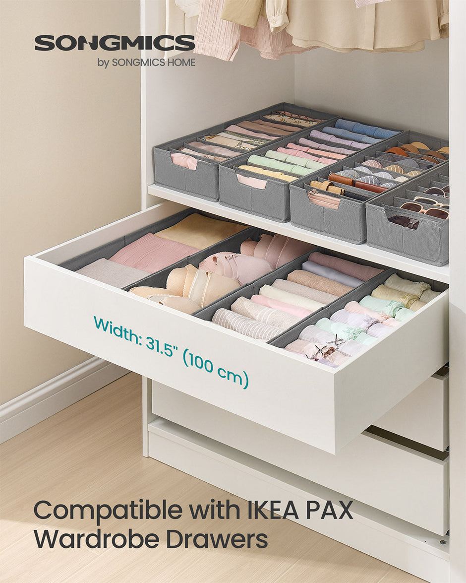 Set of Foldable Drawer Organisers – Fabric – Dove Grey – Includes Dividers