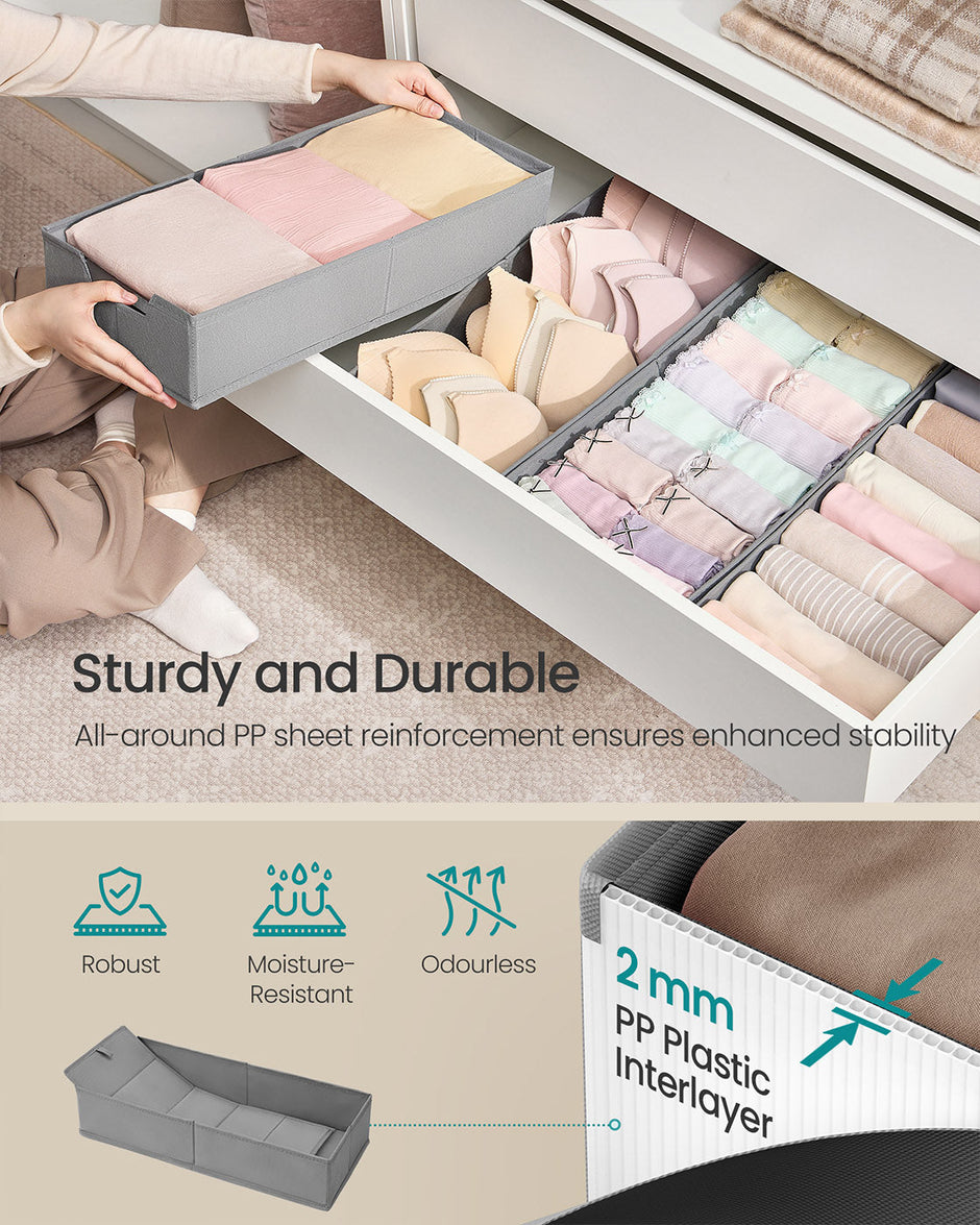 Set of Foldable Drawer Organisers – Fabric – Dove Grey – Includes Dividers