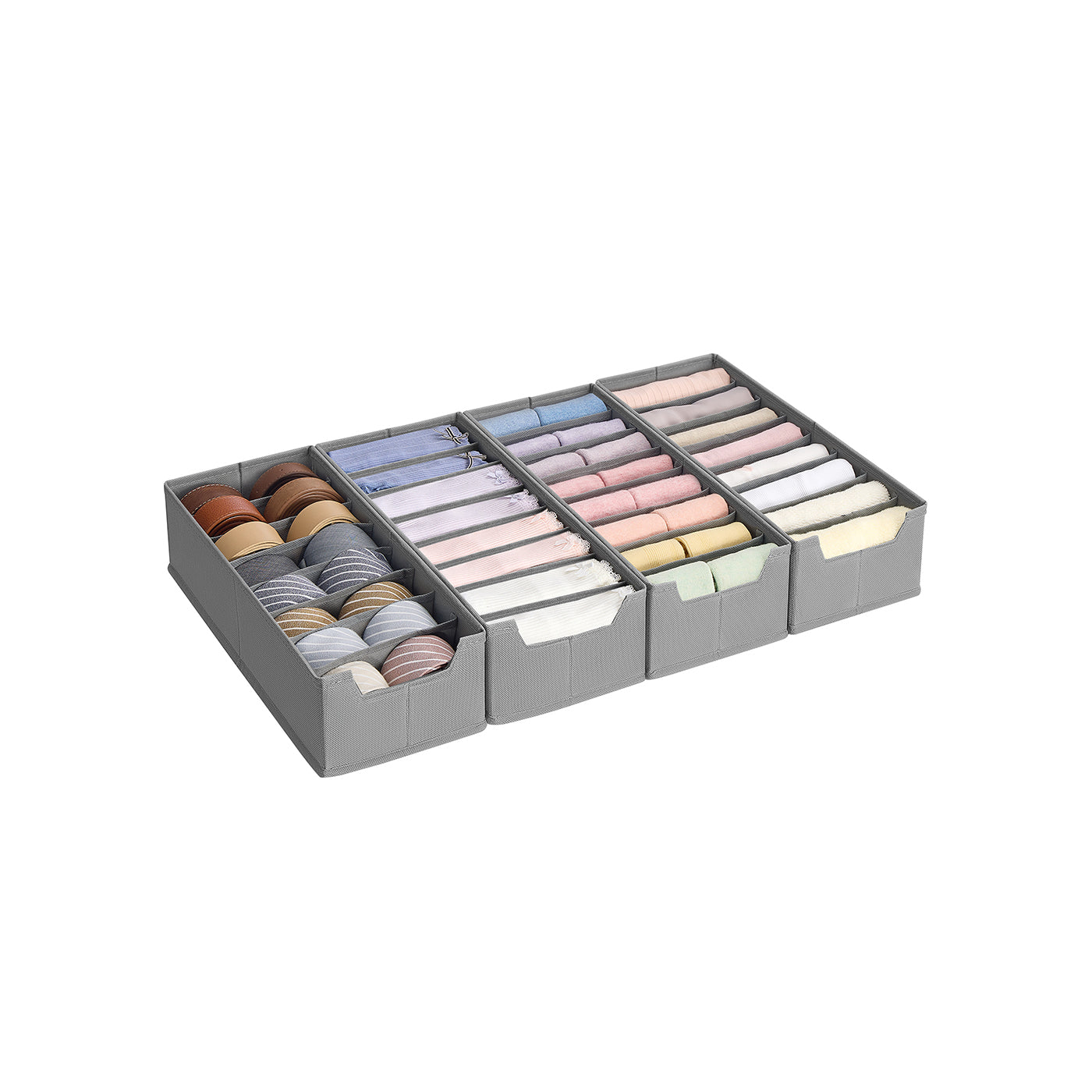 Set of Foldable Drawer Organisers – Fabric – Dove Grey – Includes Dividers