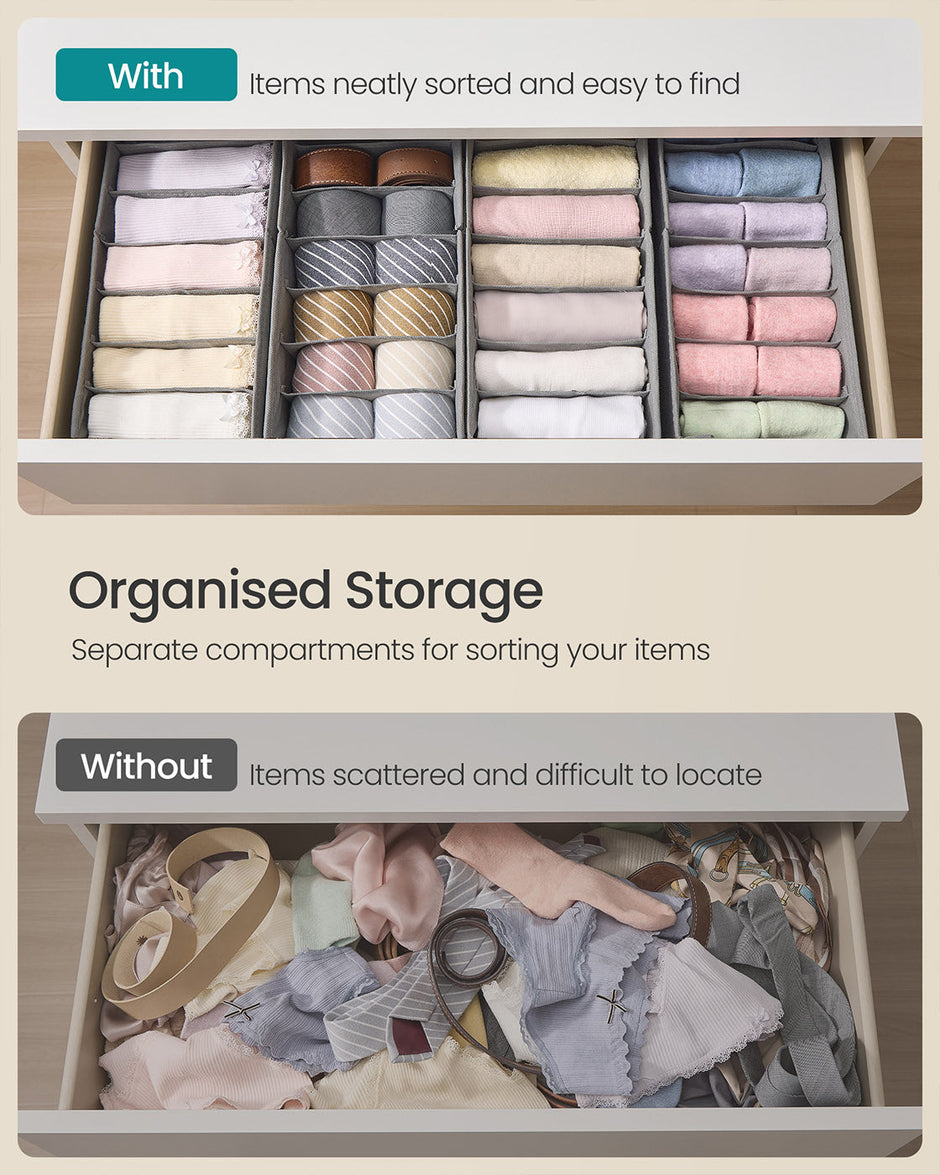 Set of Foldable Drawer Organisers – Fabric – Dove Grey – Includes Dividers