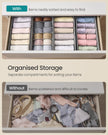 Set of Foldable Drawer Organisers – Fabric – Dove Grey – Includes Dividers