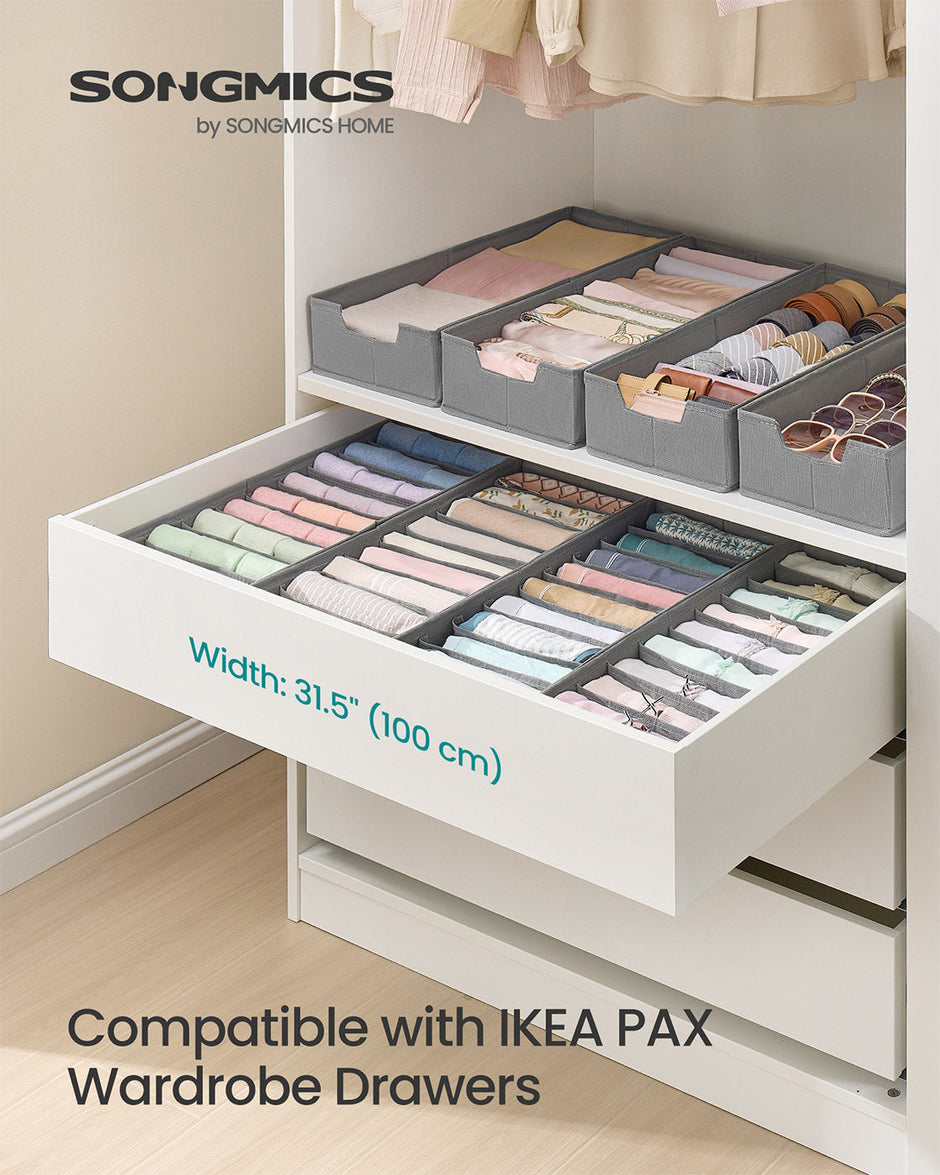 Set of Foldable Drawer Organisers – Fabric – Dove Grey – Includes Dividers