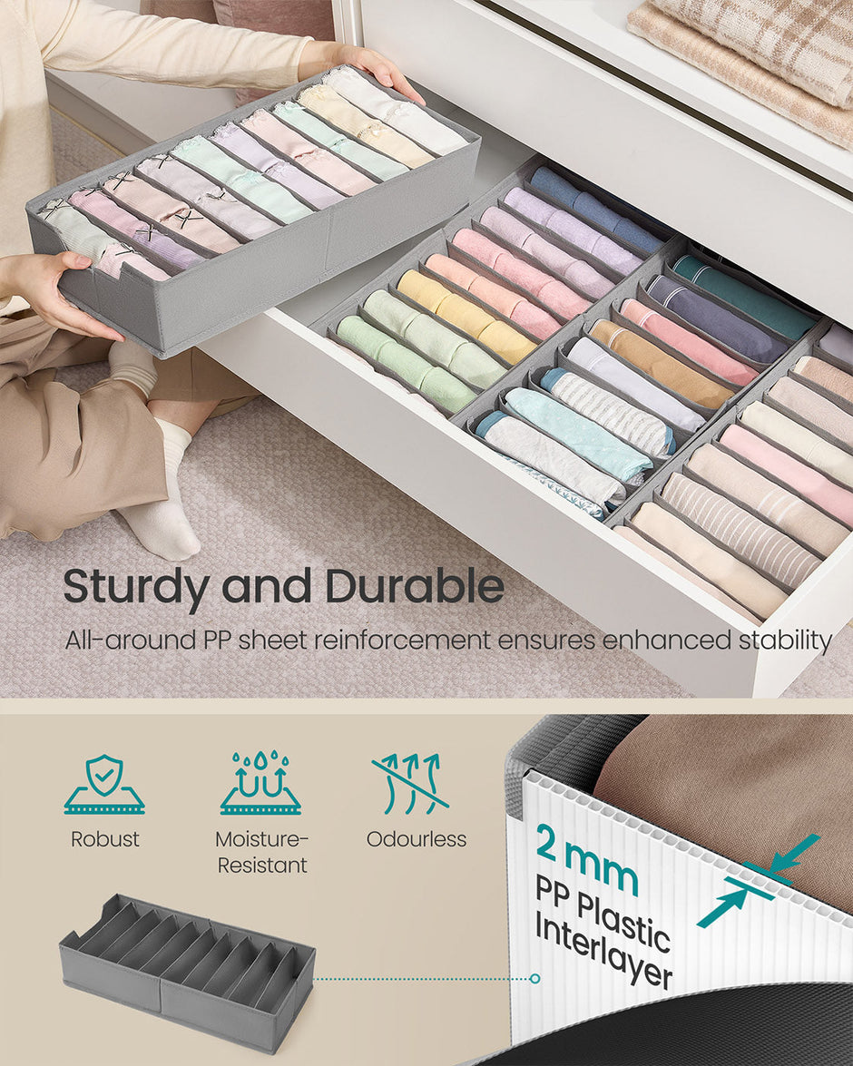 Set of Foldable Drawer Organisers – Fabric – Dove Grey – Includes Dividers