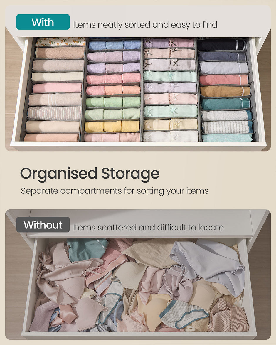 Set of Foldable Drawer Organisers – Fabric – Dove Grey – Includes Dividers