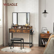 Dressing Table – Wood – Industrial Style – Tri-Fold Mirror with 3 Drawers and Hair Dryer Holder