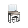 Dressing Table – Wood – Industrial Style – Tri-Fold Mirror, 3 Drawers, Hair Dryer Holder