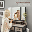Dressing Table – Wood – Industrial Style – Tri-Fold Mirror, 3 Drawers, Hair Dryer Holder