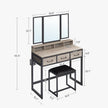 Dressing Table – Wood – Industrial Style – Tri-Fold Mirror, 3 Drawers, Hair Dryer Holder