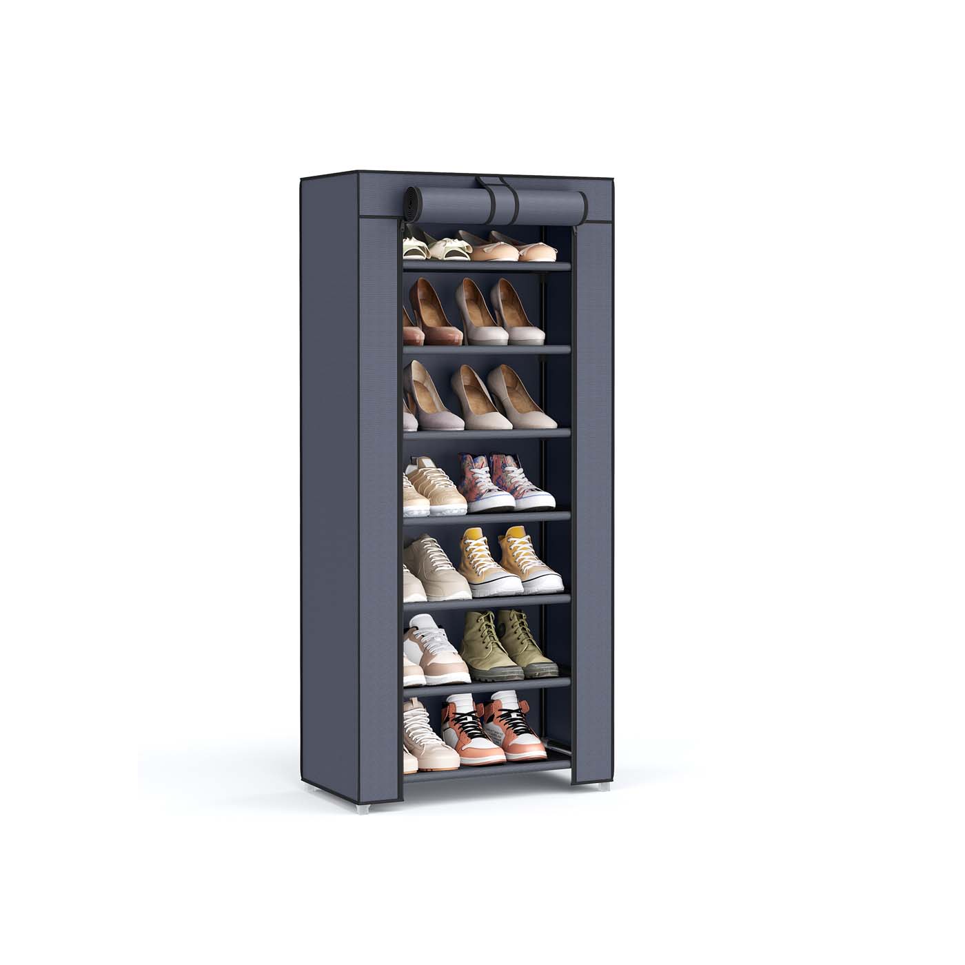 7-Tier Shoe Organiser – Non-Woven Fabric – Grey – Dustproof Design