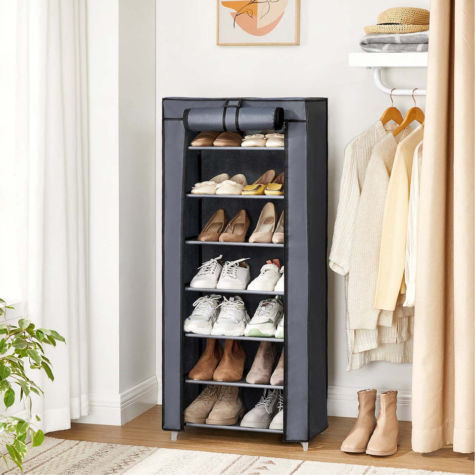 7-Tier Shoe Organiser – Non-Woven Fabric – Grey – Dustproof Design