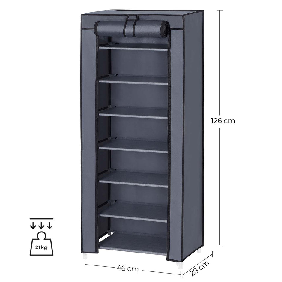 7-Tier Shoe Organiser – Non-Woven Fabric – Grey – Dustproof Design