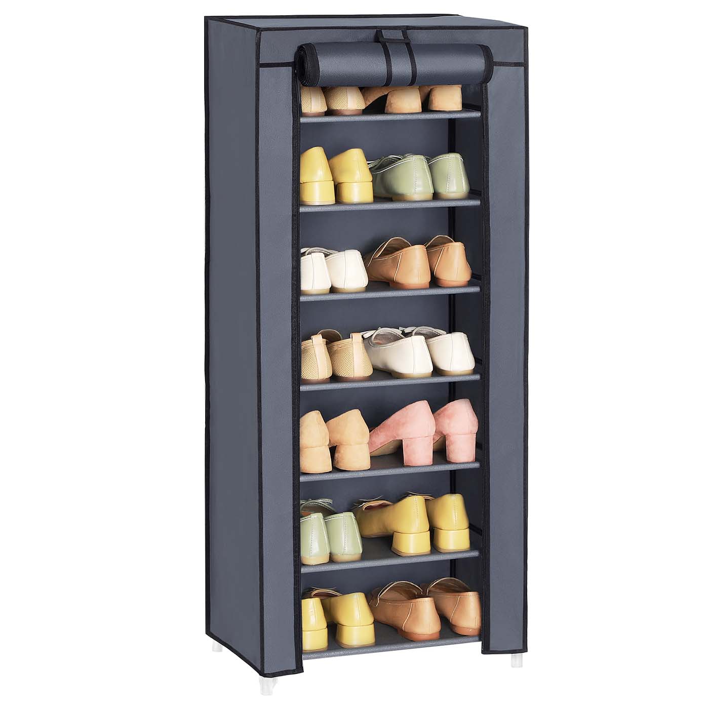 7-Tier Shoe Organiser – Non-Woven Fabric – Grey – Dustproof Design