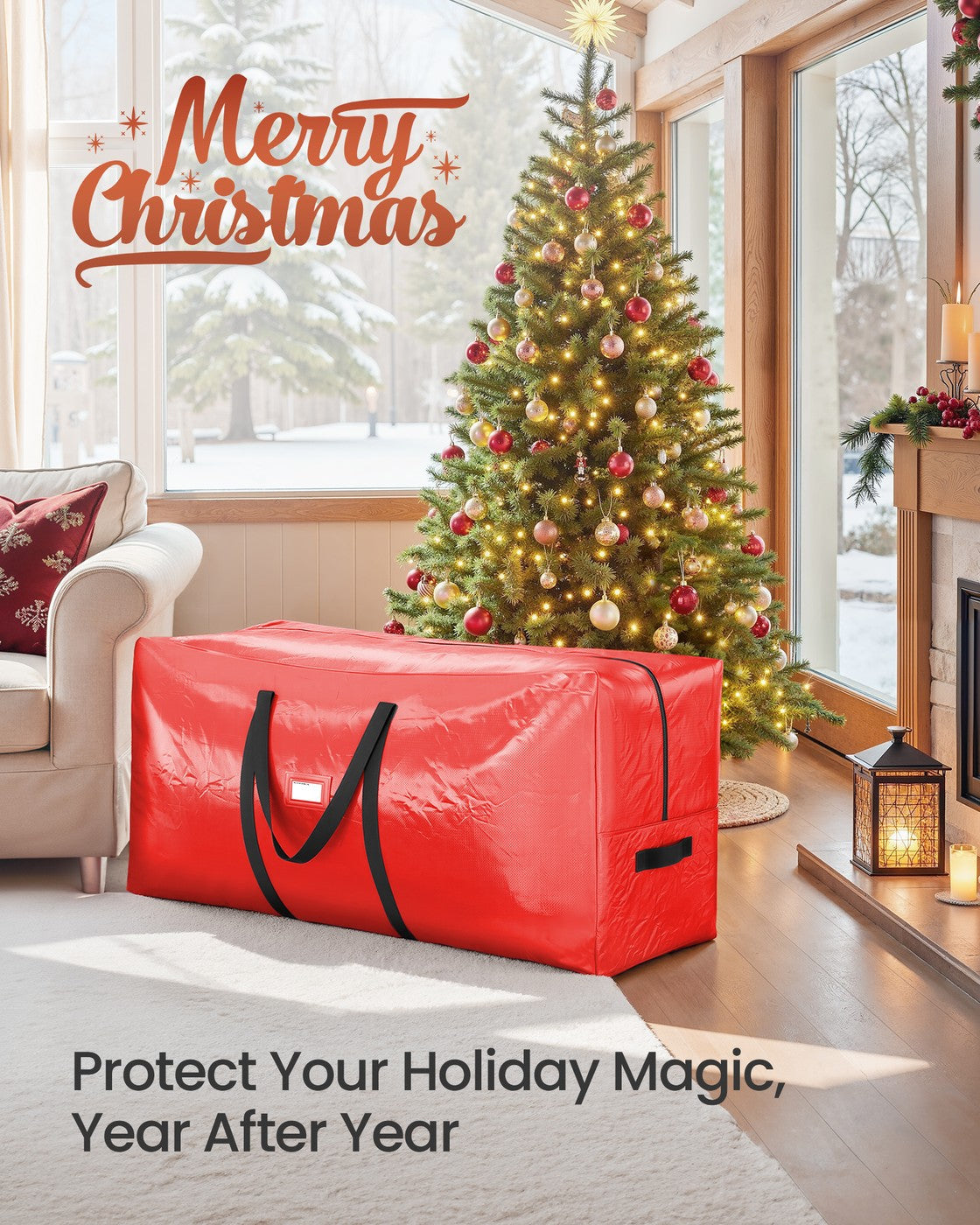 Artificial Tree Storage Bag – Tear-Resistant PE – Red – Heavy Duty with Zip and Reinforced Seams