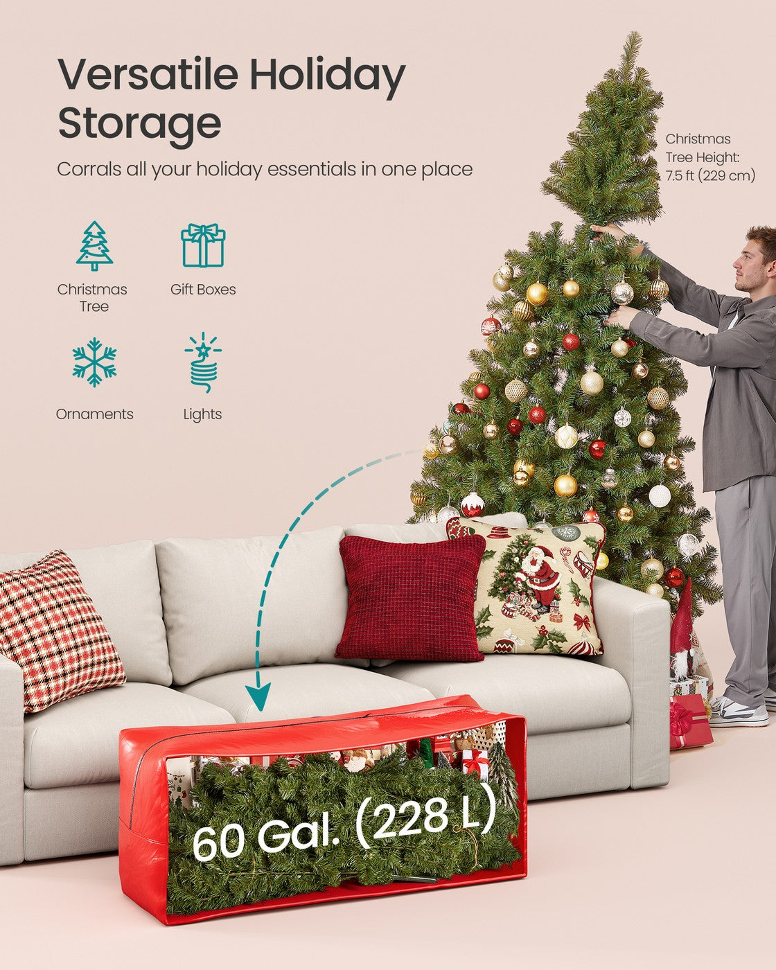 Artificial Tree Storage Bag – Tear-Resistant PE – Red – Heavy Duty with Zip and Reinforced Seams