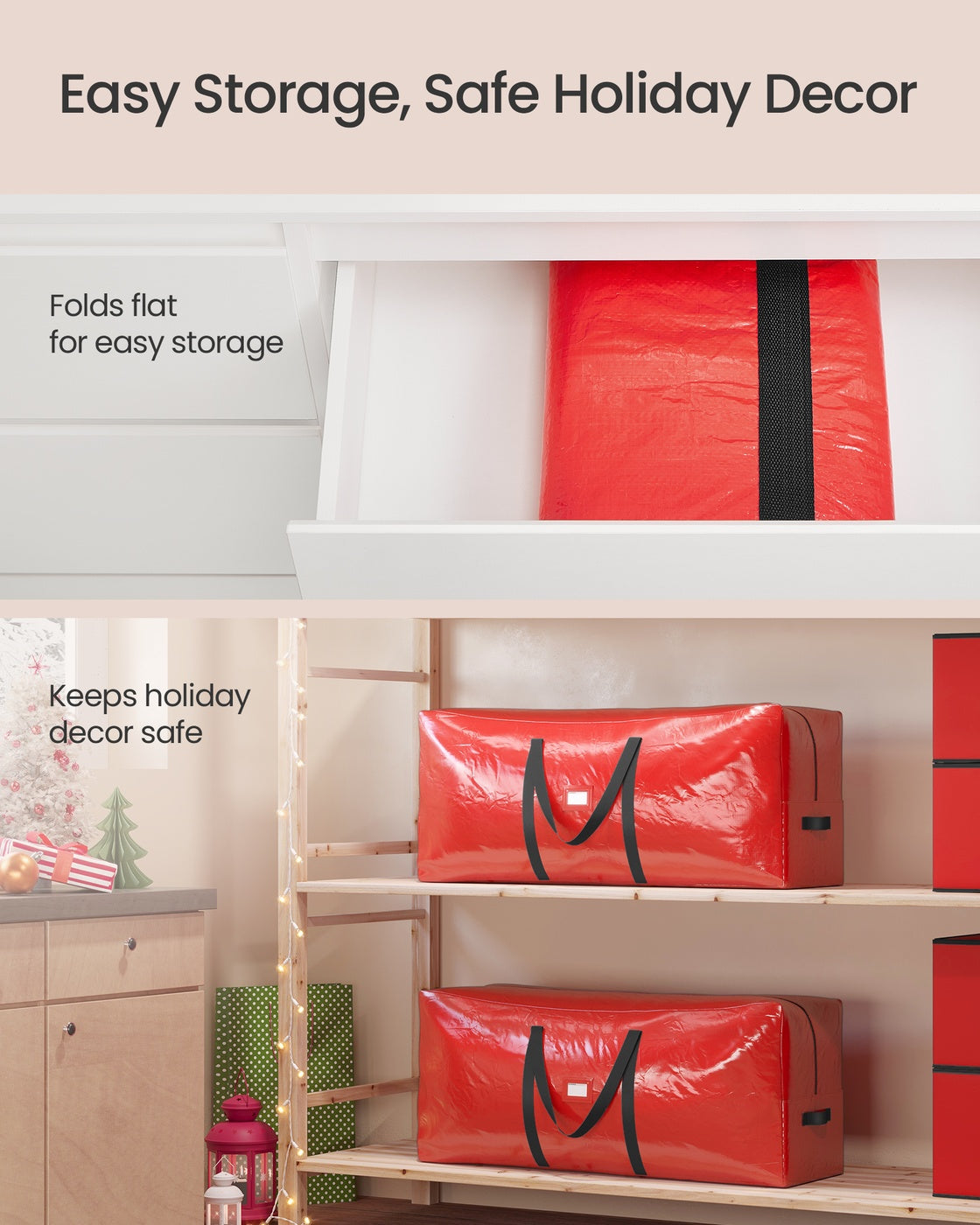 Artificial Tree Storage Bag – Tear-Resistant PE – Red – Heavy Duty with Zip and Reinforced Seams