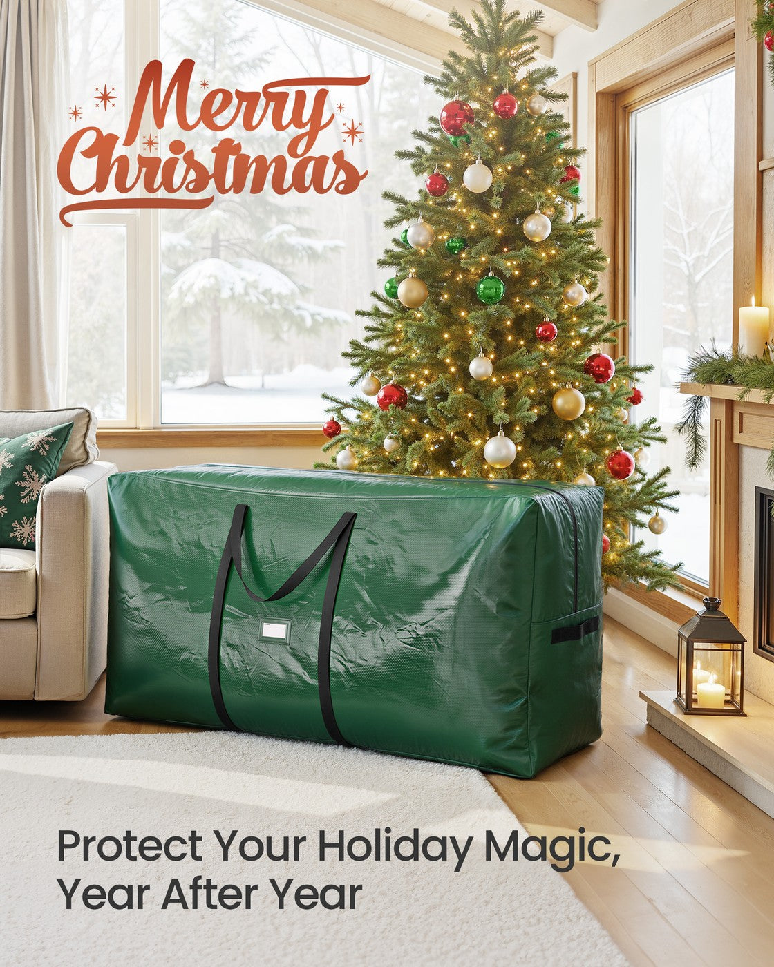 Artificial Tree Storage Bag – Tear-Resistant PE – Red – Heavy Duty with Zip and Reinforced Seams