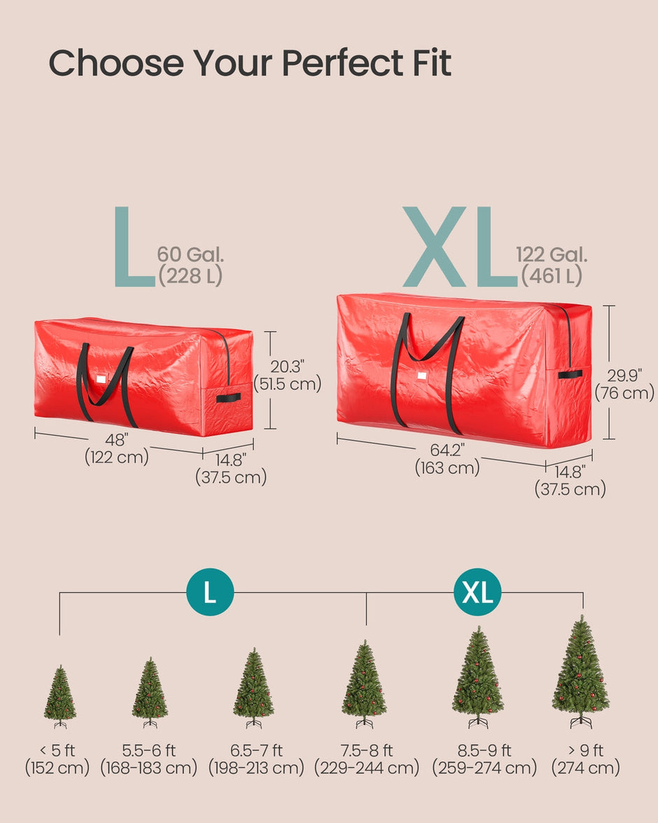 Artificial Tree Storage Bag – Tear-Resistant PE – Red – Heavy Duty with Zip and Reinforced Seams