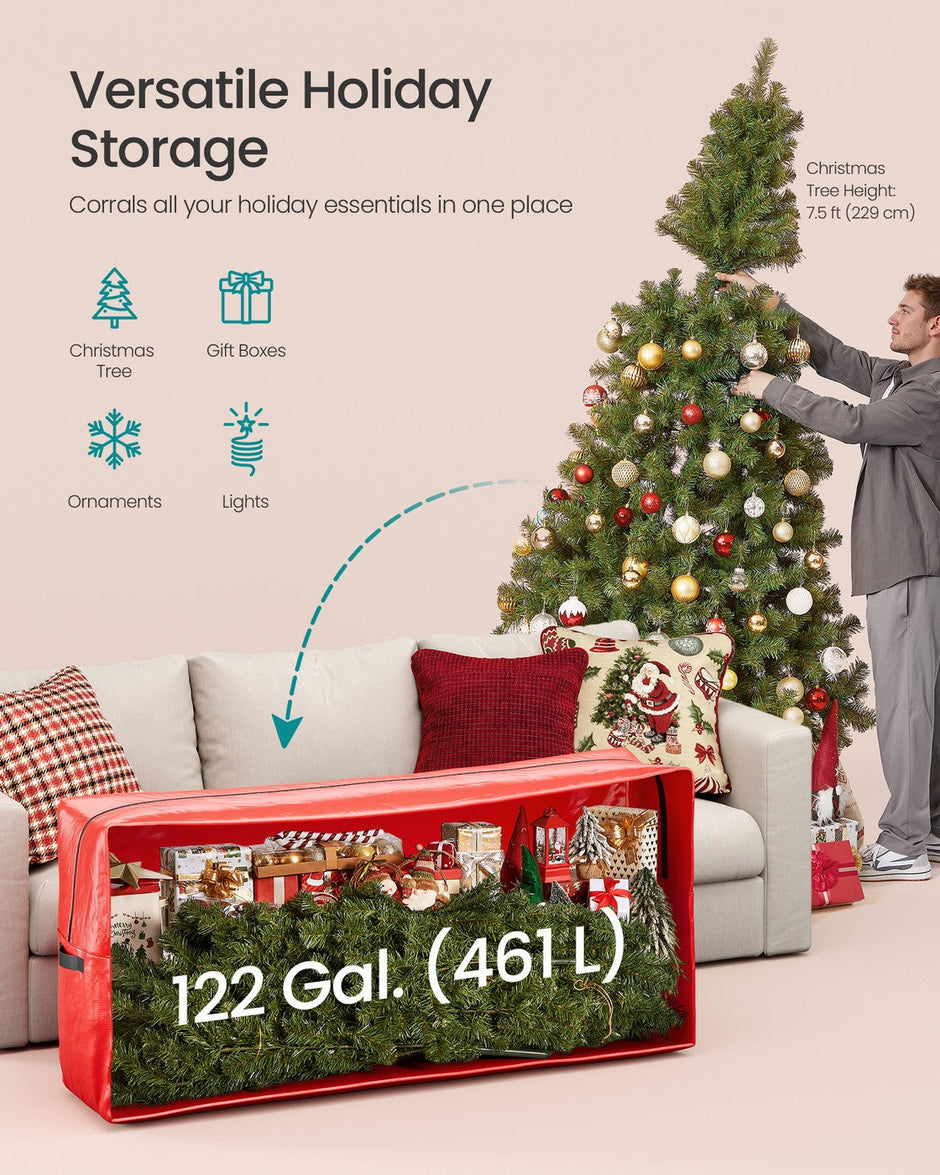 Artificial Tree Storage Bag – Tear-Resistant PE – Red – Heavy Duty with Zip and Reinforced Seams
